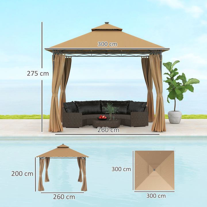 3 x 3 m Solar LED Metal Gazebo - Brown