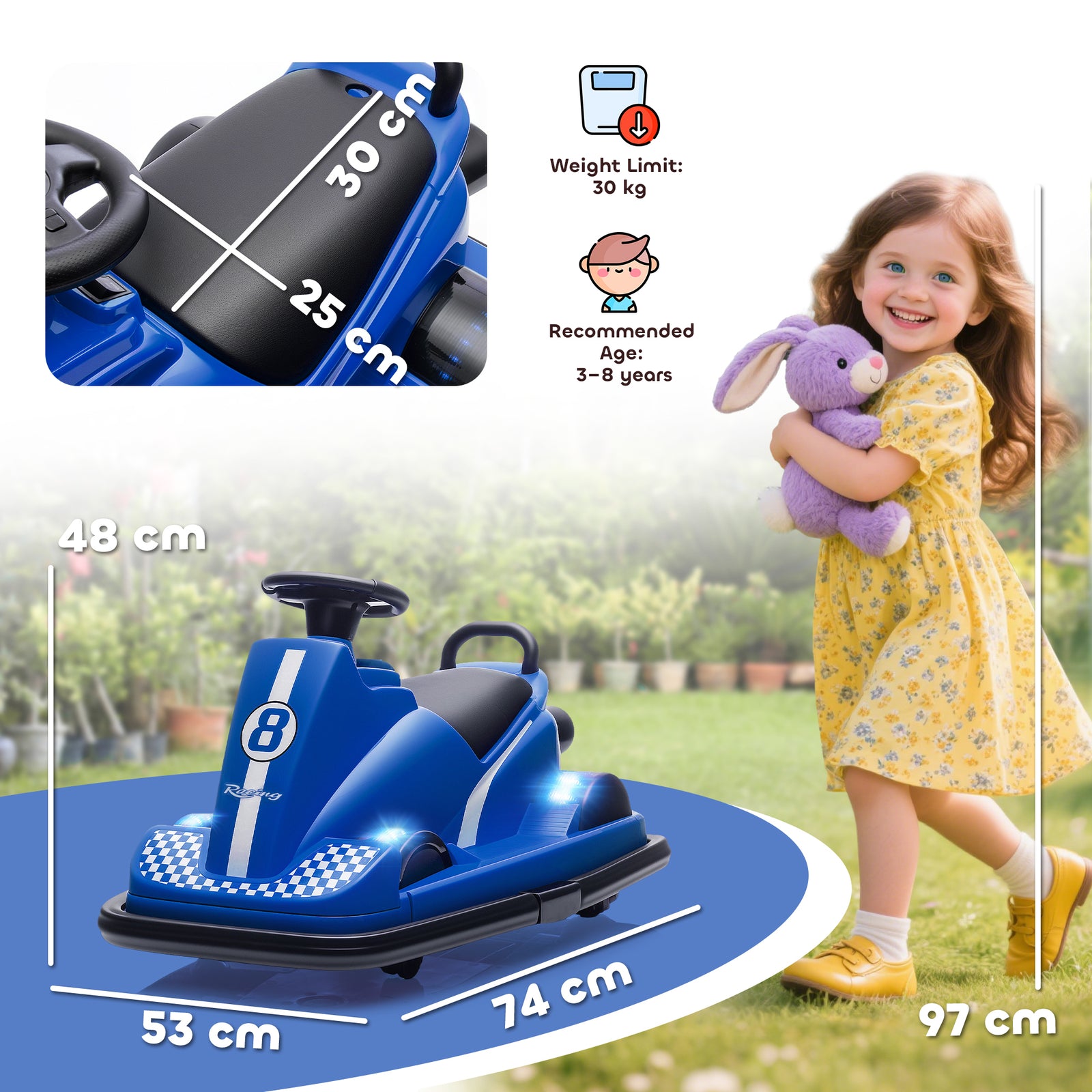 Kids Bumper Car, 360° Rotation Spin Electric Waltzer Car with LED Ligh