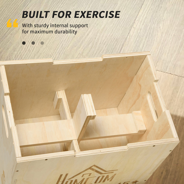 3-in-1 Wooden Plyo Box, Plyometric Jump Box with Handle Openings for Home Gym, Workout Training, Natural