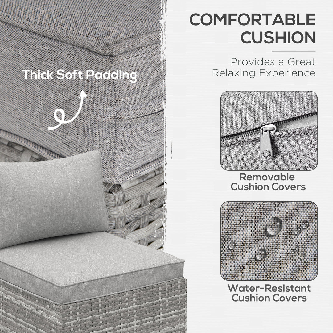 Outdoor PE Rattan Furniture with Cushions, Garden Armless Chair with Adjustable Footpads and Back Support Cushion, for Garden, Yard, Terrace, Light Grey