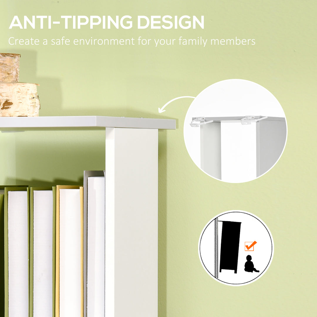 Modern 5-Tier Bookshelf, Freestanding Bookcase Storage Shelving for Living Room Home Office Study, White and Light Grey