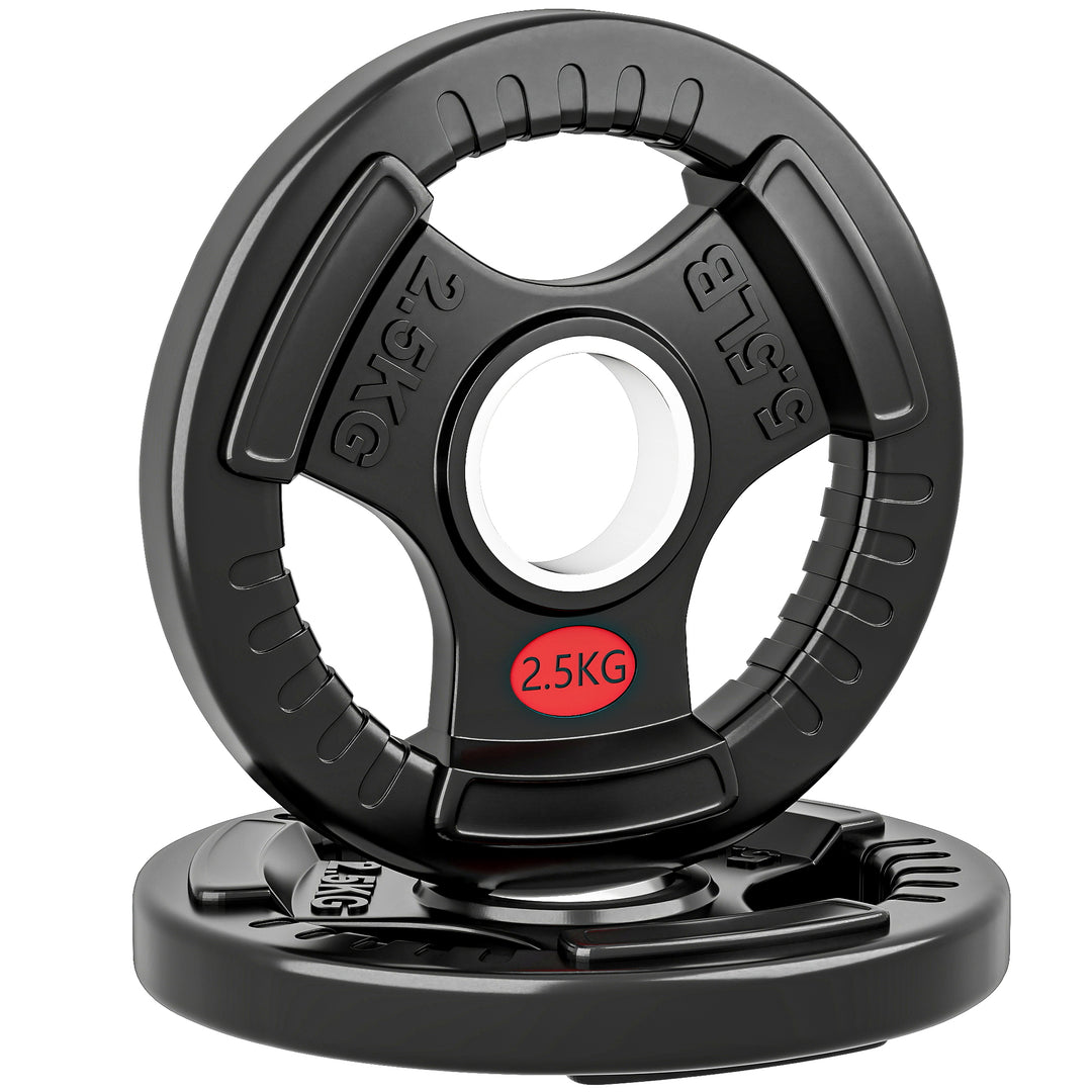 MCL Olympic Weight Plates, 2"/5cm Weight Disc Pair with Tri-Grips, 2 x 2.5kg Dumbbell Plates for Weightlifting and Strength Training Home Gym Fitness Workout, Black