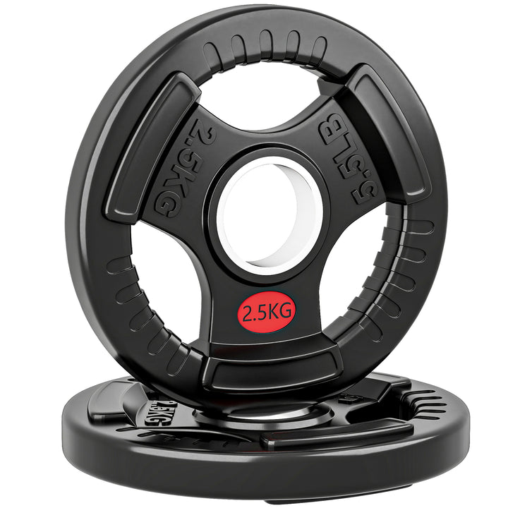 MCL Olympic Weight Plates, 2"/5cm Weight Disc Pair with Tri-Grips, 2 x 2.5kg Dumbbell Plates for Weightlifting and Strength Training Home Gym Fitness Workout, Black