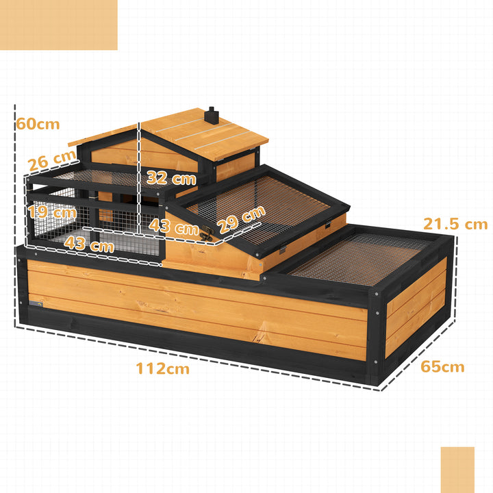 Wooden Tortoise House with Balcony, Tray, Roof, for Indoor and Outdoor, Yellow