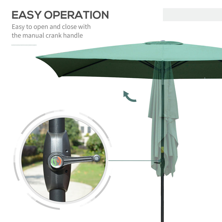Outsunny Rectangular Market Umbrella, 2 x 3m Patio Outdoor Table Umbrella with Crank & Push Button Tilt, Green