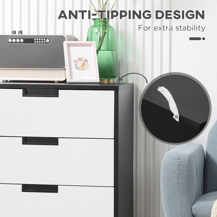 Bedroom Furniture Set, Wardrobe with Hanging Rod, 4 Drawer Chest of Drawers, 2 Bedside Tables with Storage, White and Black
