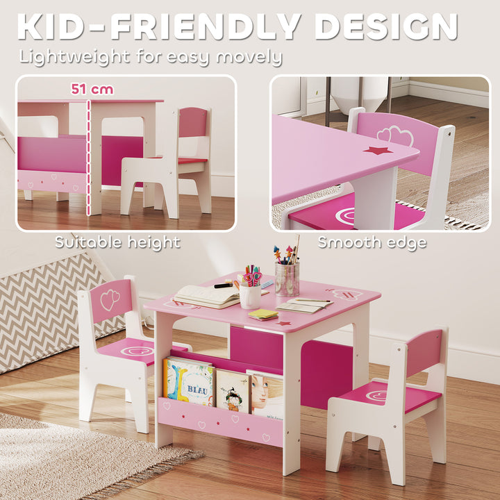 3 Pieces Kids Table and Chair Set, Toddler Activity Table with Bookshelves, for Living Room, Nursery, Playroom