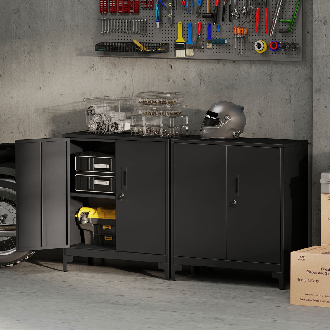 Lockable Metal Filing Cabinet, 2-Tier Storage Cupboard with Double Doo