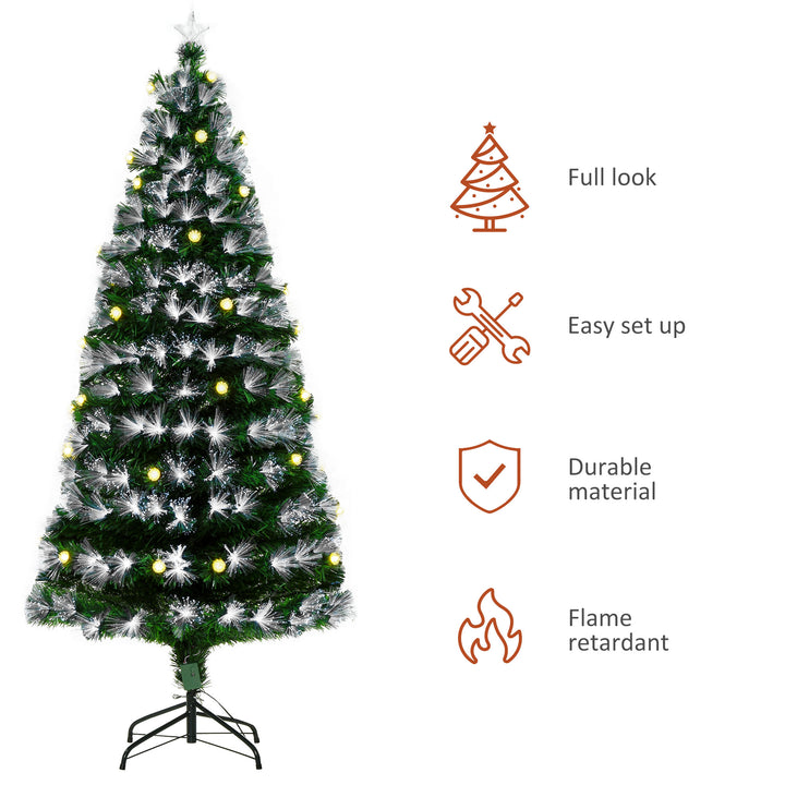 HOMCOM HOMCM 6ft White Light Artificial Christmas Tree w/ 230 LEDs Star Topper Tri-Base Full Bodied Seasonal Decoration Pre-Lit Home