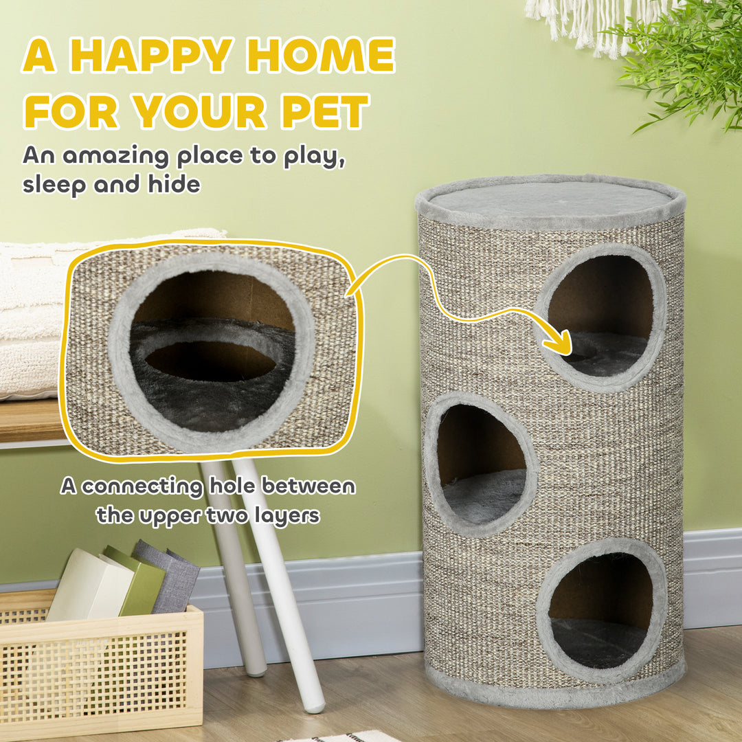 Cat Climbing Frame, Covered with Sisal, Cosy Platform - Light Grey