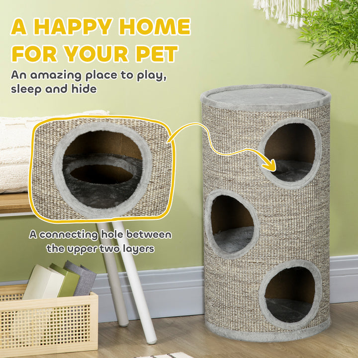 Cat Climbing Frame, Covered with Sisal, Cosy Platform - Light Grey