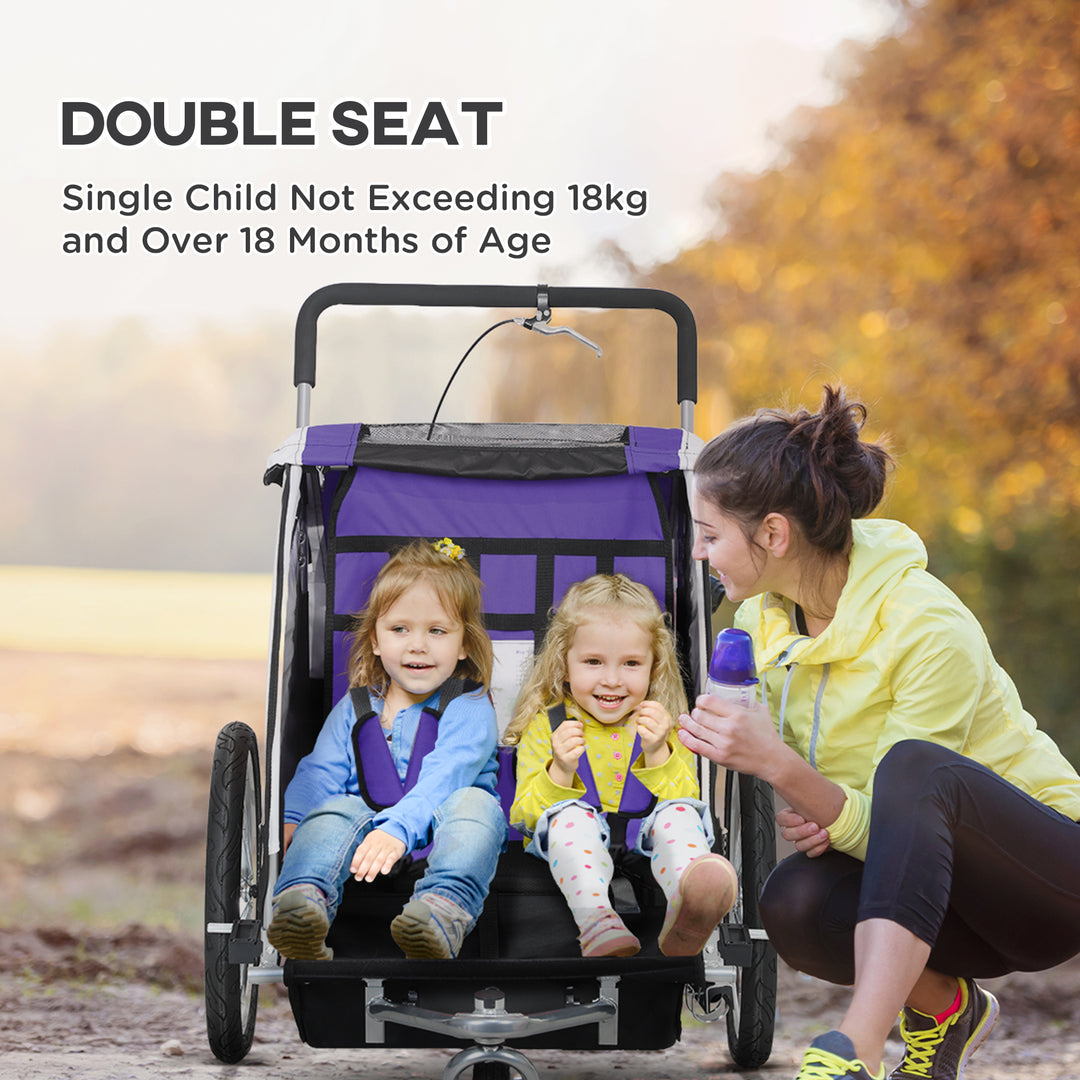 Baby Bike Trailer with 5 Point Harness, Steel Frame, Reflectors, Safety Flag, Hitch Coupler, Purple