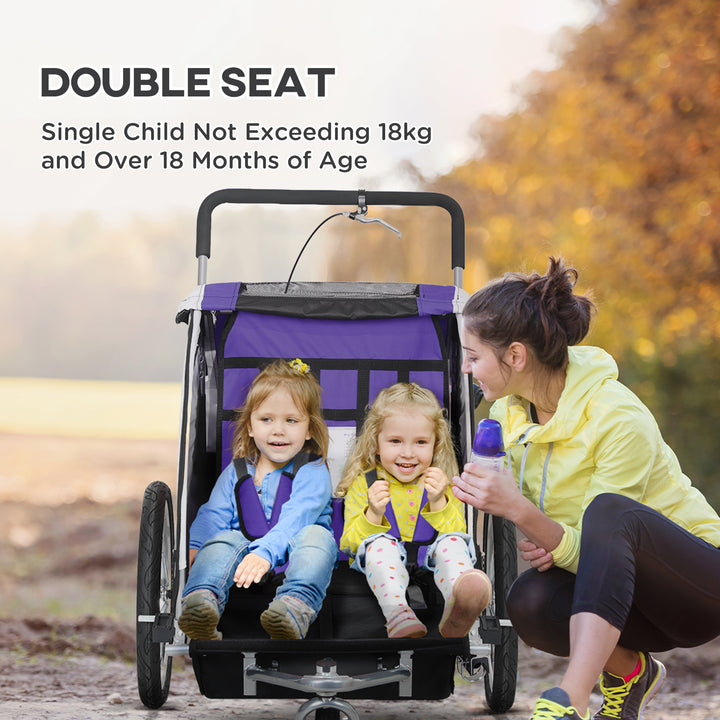 Baby Bike Trailer with 5 Point Harness, Steel Frame, Reflectors, Safety Flag, Hitch Coupler, Purple