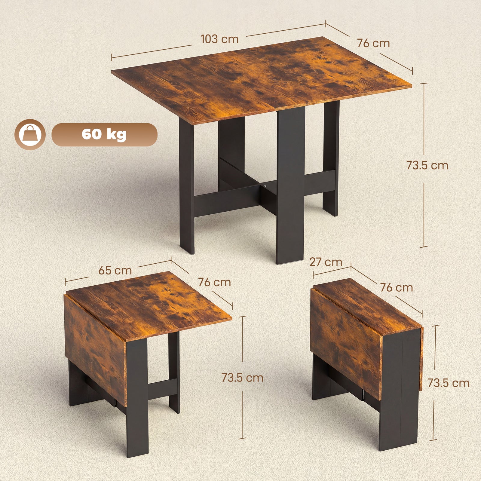 Folding Dining Table, Space-Saving Drop Leaf Kitchen Table for 4-6 Peo