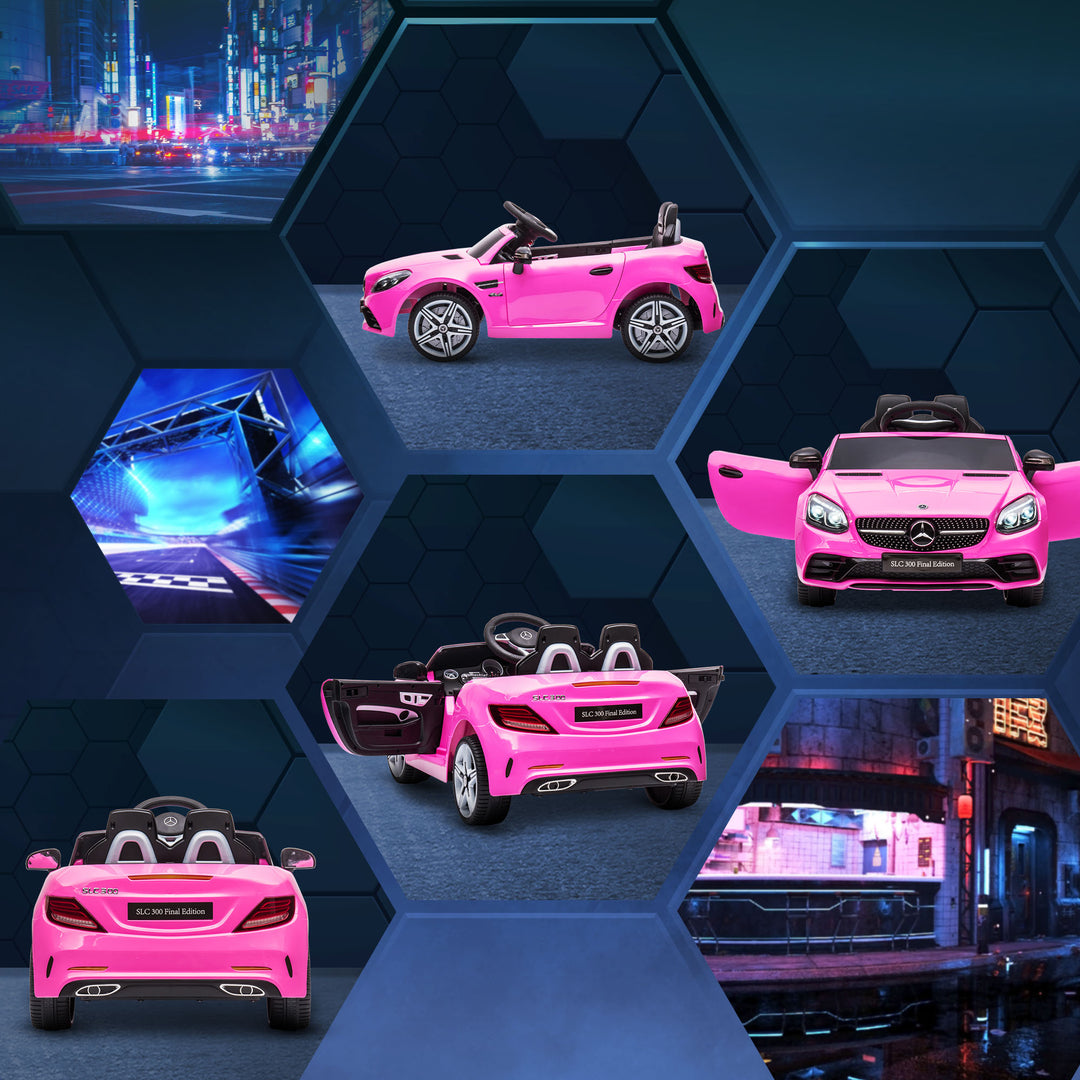 Benz SLC 300 Licensed 12V Kids Electric Ride On, with Music, Remote Control, LED Headlights, Horn, Pink