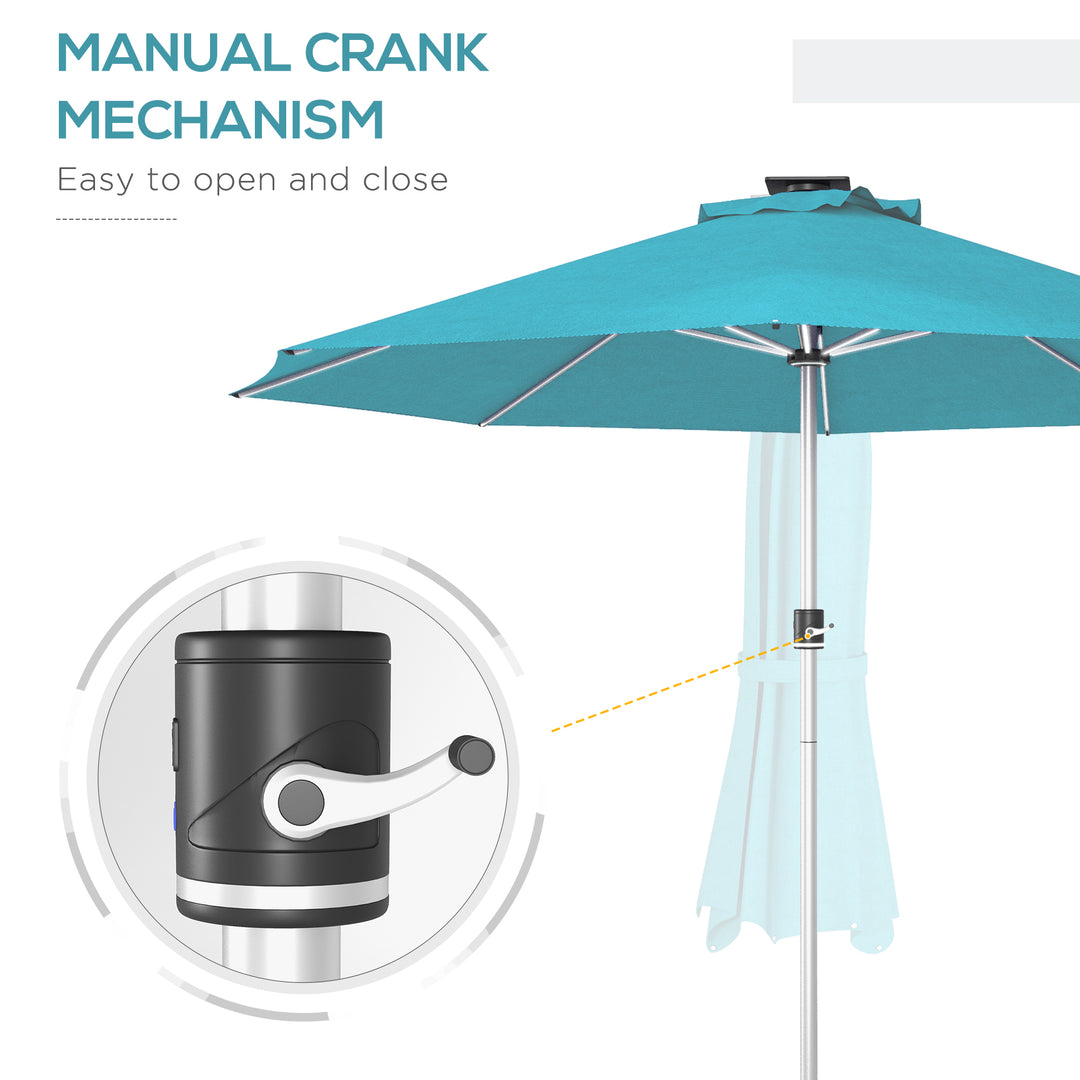 3m Parasol, with Solar-Powered LED Lights - Blue