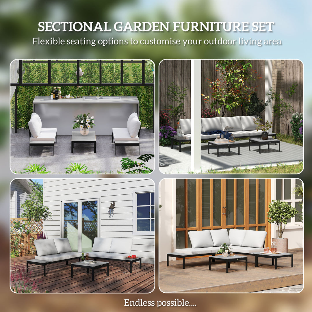 Four-Piece Garden Corner Sofa Set with 2 Loveseats and 2 Coffee Tables - Grey