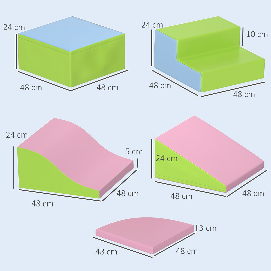 6 Piece Soft Play Equipment for Kids Climb and Crawl, Pink