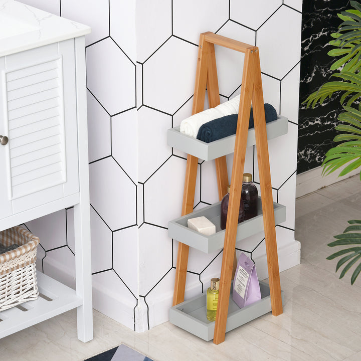 kleankin Freestanding Bamboo Shelving: 3-Tier Space-Saving Bathroom Storage, Natural | Aosom UK