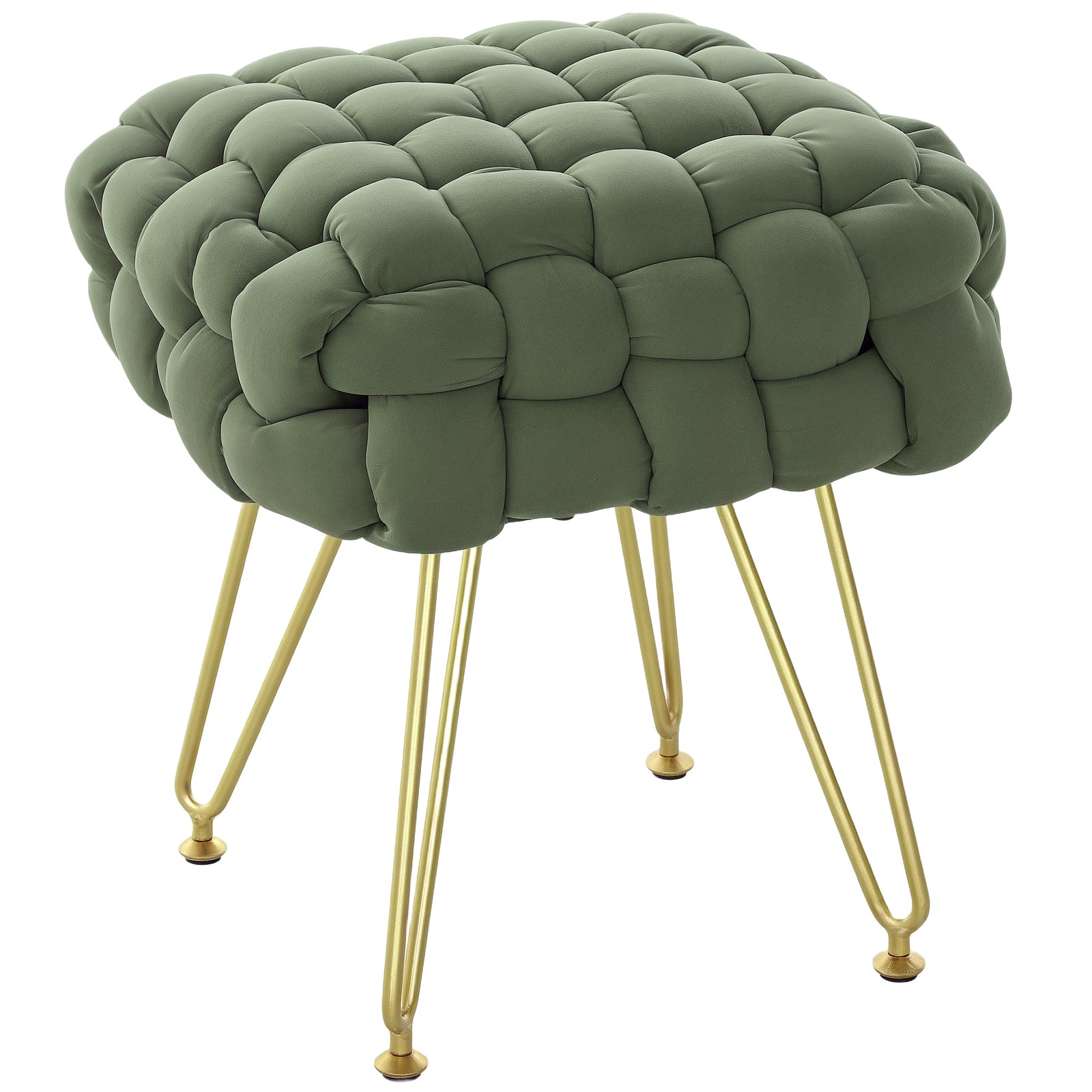 Velvet-Feel Bold Woven Footstool - Green