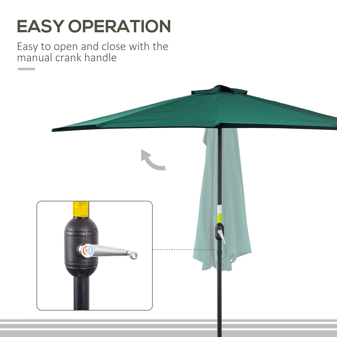 2.7m Garden Half Parasol, Outdoor Balcony Umbrella with 5 Steel Ribs, Patio Sun Shade, Green