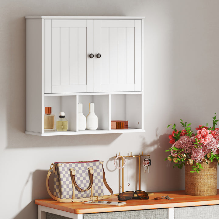 MCL Farmhouse Bathroom Wall Cabinet, Wall Mounted Medicine Cabinet with Adjustable Shelf, Open Compartments, White