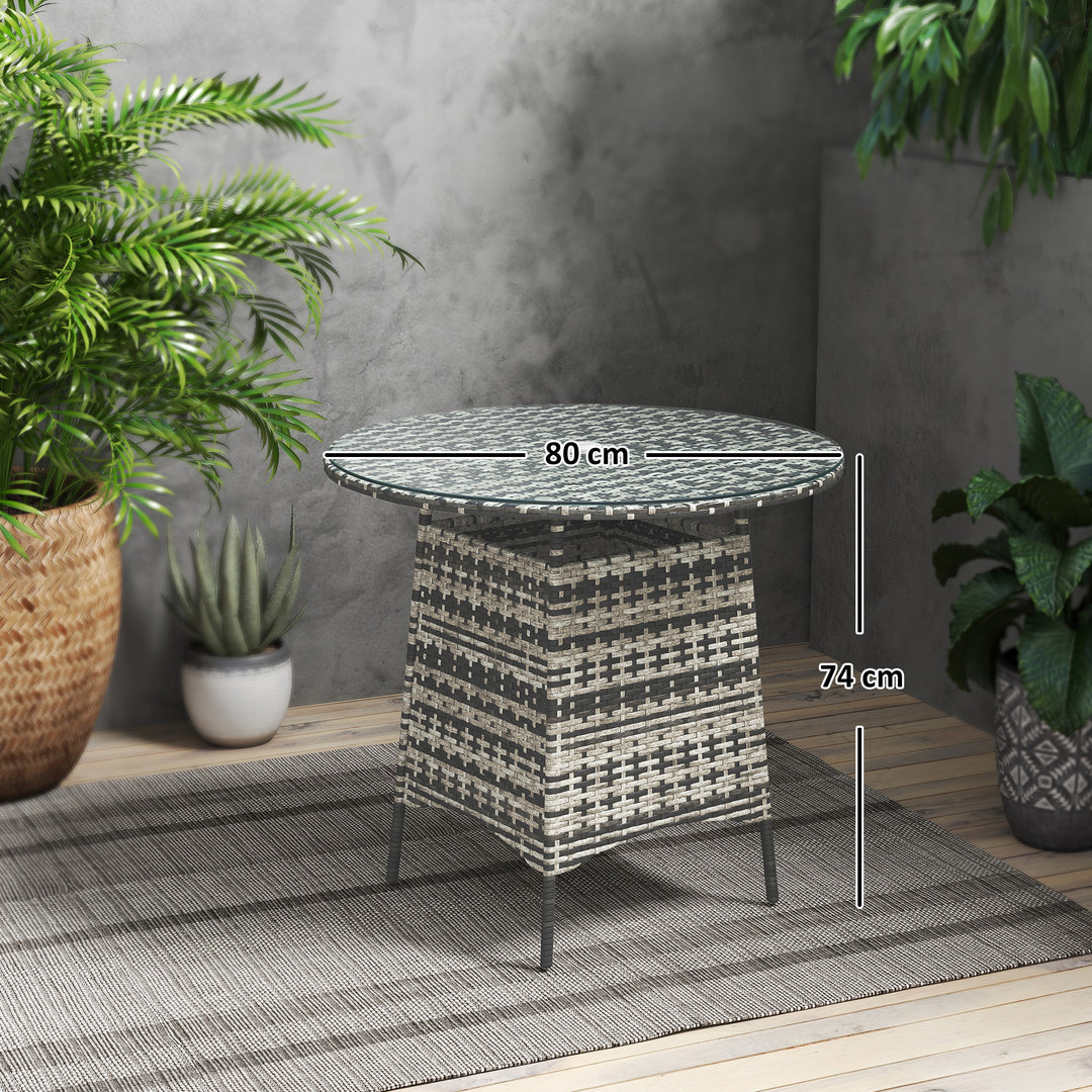 Wicker Garden Rattan Table, Patio Furniture Outdoor Coffee Table with Umbrella Hole and Tempered Glass Top, Grey