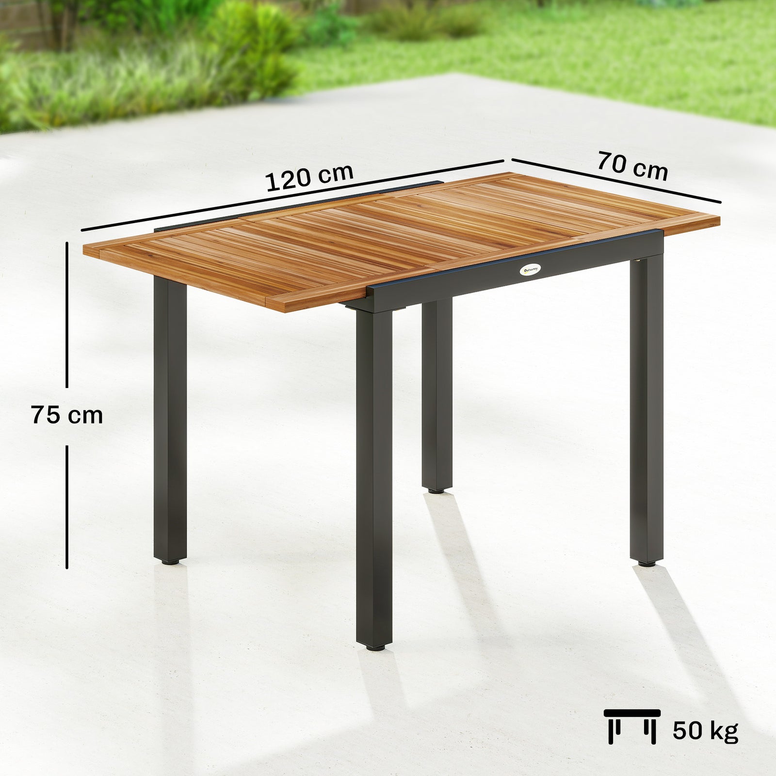 Patio Dining Table Expandable Outdoor Dining Table Acacia Wood Top 80-