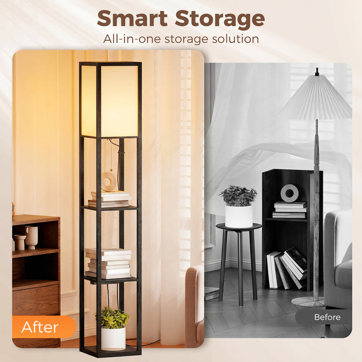 Floor Lamp with Shelves, 3 Layer Column Modern Standing Lamp for Livin