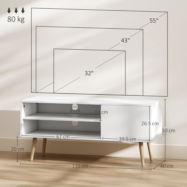 TV Stand up to 55 Inches, TV Unit with Open Shelves and Cable Holes - White