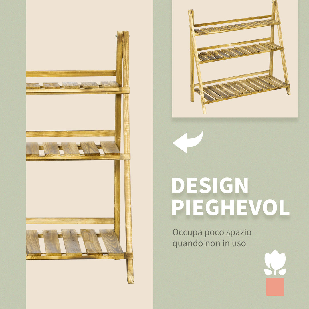 MCL Wooden Folding Flower Pot Stand 3 Tier Garden Planter Display Ladder Gardener Storage Shelves Rack Herb Holder (100L x 37W x 93H cm)