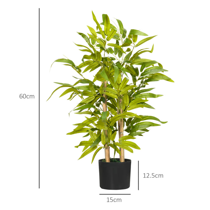 HOMCOM 2 PCs Artificial Plants Bamboo Tree in Pot Desk Fake Plants for Home Indoor Outdoor Decor, 15x15x60cm, Green