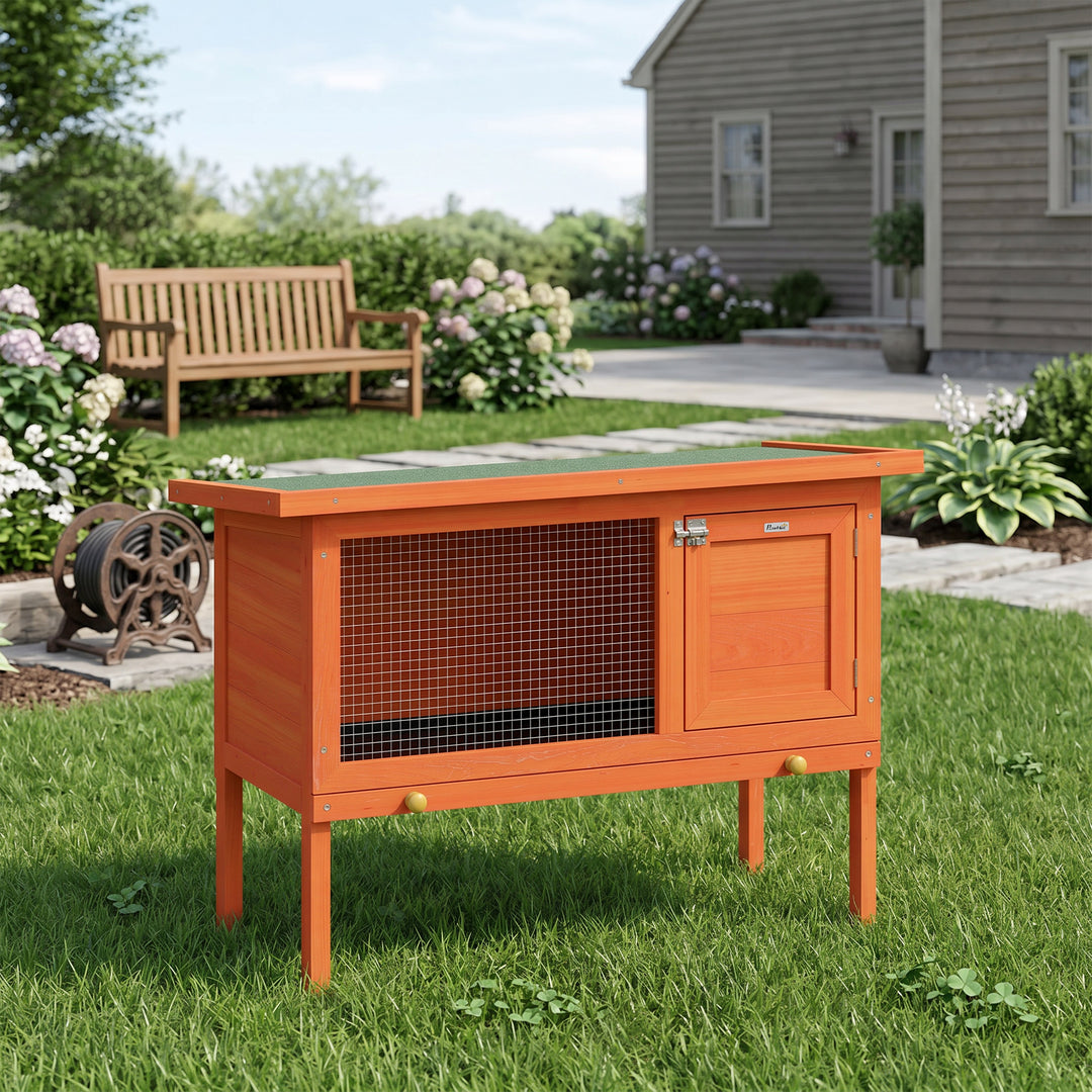 Wooden Rabbit Hutch, Guinea Pig Hutch with Asphalt Roof, Outdoor Eleva