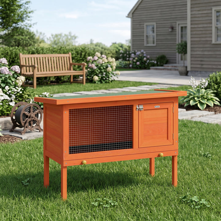 Wooden Rabbit Hutch, Guinea Pig Hutch with Asphalt Roof, Outdoor Eleva