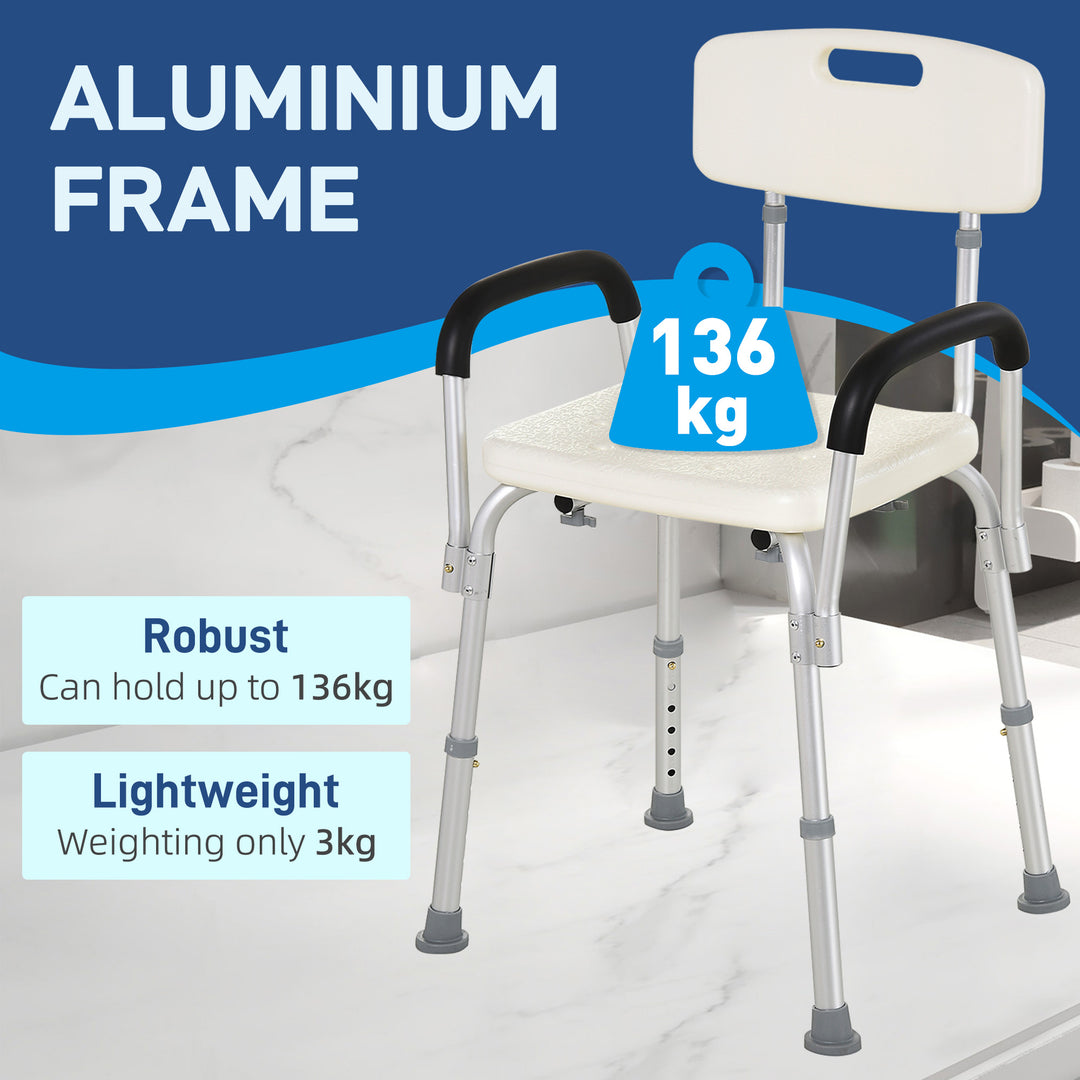 HOMCOM Portable Shower Chair, Adjustable Medical Stool, with Back and Armrest for Enhanced Mobility, White. | Aosom UK