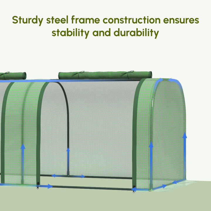 Mini Greenhouse, Small Polytunnel Green House with Zipped Doors, Steel Frame for Garden Backyard, 295 x 100 x 80cm, Green