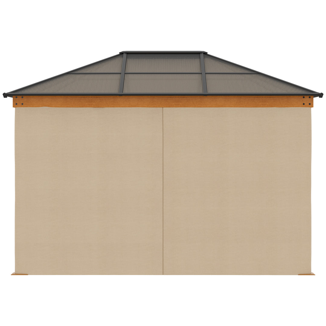 3 x 3.6 m Hardtop Gazebo Canopy, Polycarbonate Roof Garden Pavilion with Aluminium and Steel Frame, Nettings and Sidewalls for Garden, Patio, Khaki