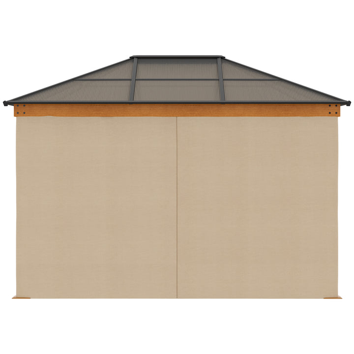 3 x 3.6 m Hardtop Gazebo Canopy, Polycarbonate Roof Garden Pavilion with Aluminium and Steel Frame, Nettings and Sidewalls for Garden, Patio, Khaki