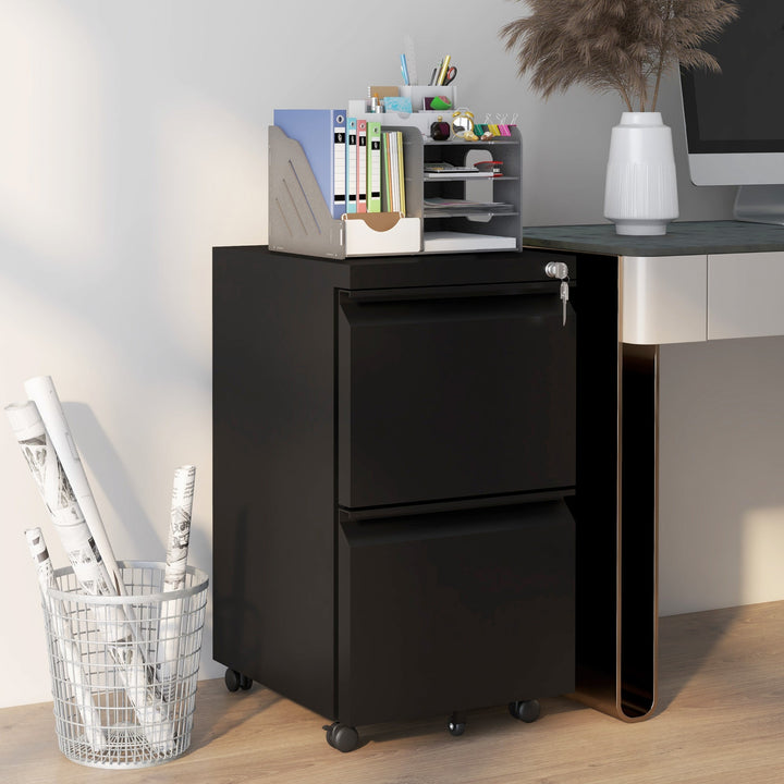 2-Drawer Mobile Filing Cabinet, Steel Lockable File Cabinet for Letter, A4 and Legal Size, Pre-Assembled Body