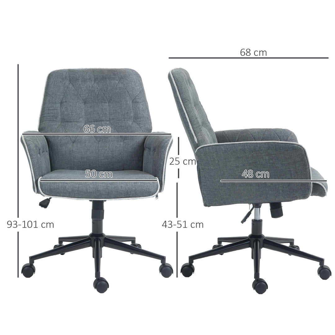 HOMCOM Modern Linen Computer Chair, Swivel Office Chair with Armrest, Adjustable Height, Dark Grey | Aosom UK