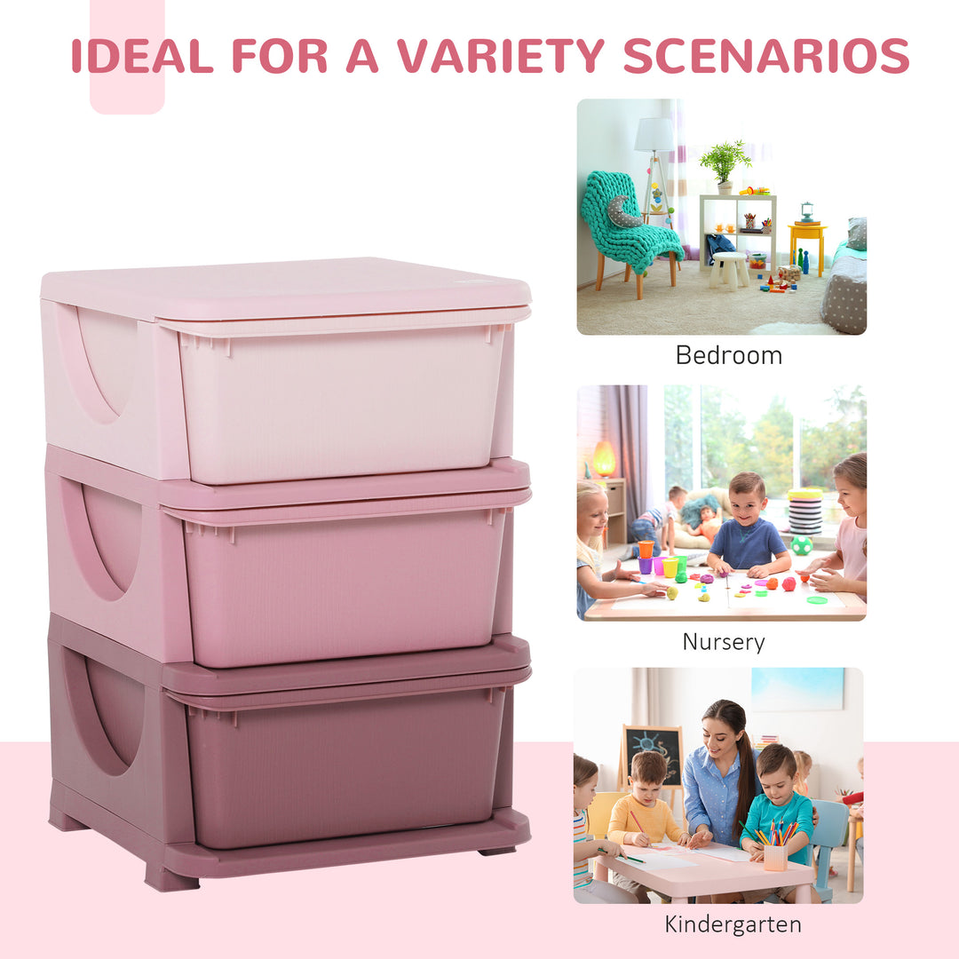 Kids Storage Units with 3 Drawers 3 Tier Chest Vertical Dresser Tower Toy Organiser for Nursery Playroom Kindergarten Pink