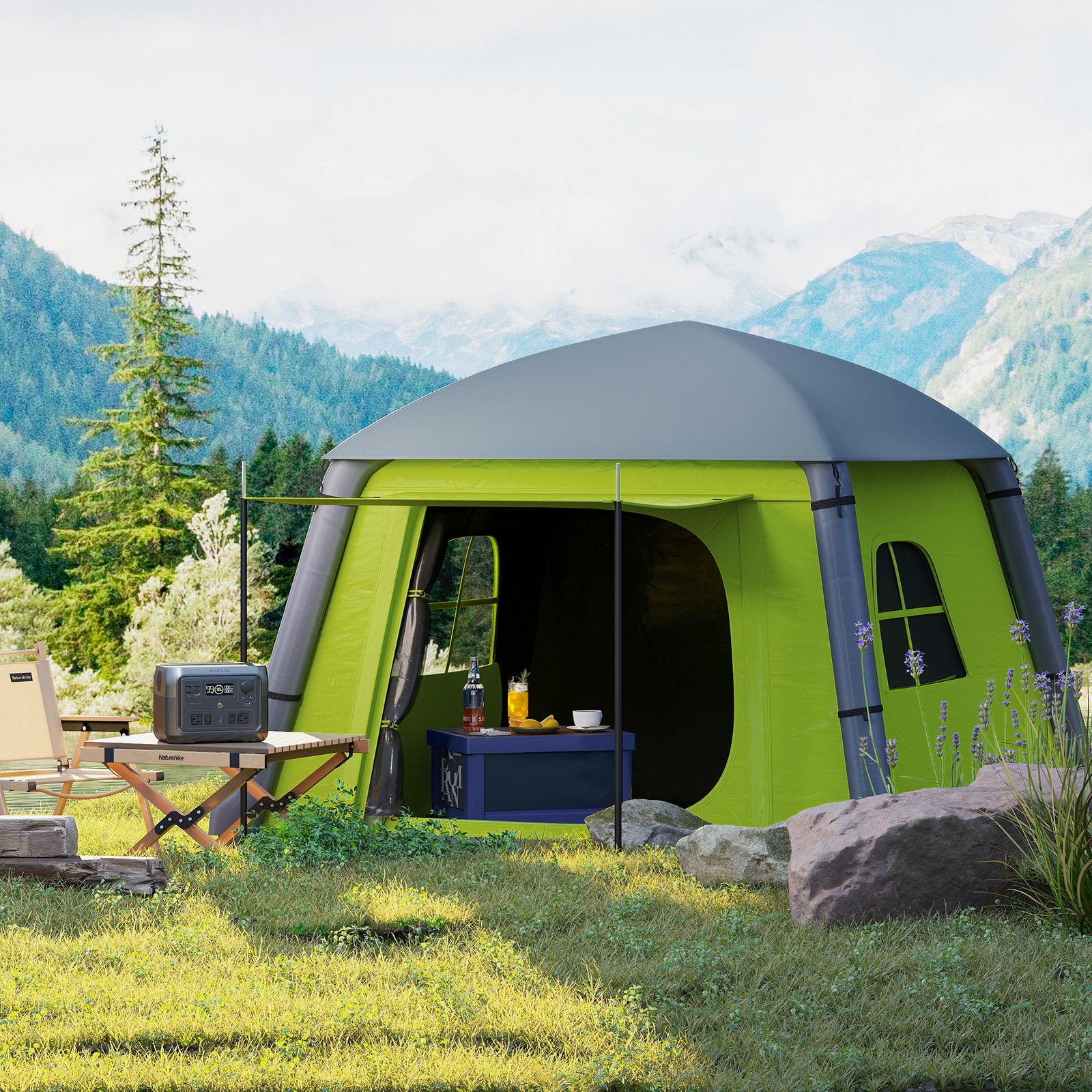 Inflatable Camping Tent w/ Hand Pump, Easy Setup 1/2 Person Blow Up Te