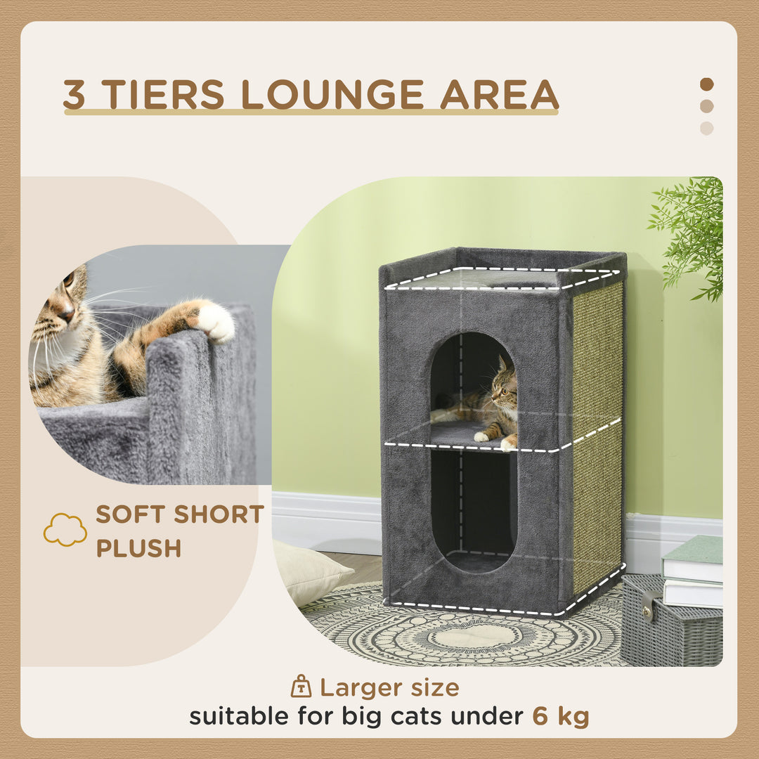 PawHut Cat Scratching Barrel 81cm, Dual Condo Play Tower with Scratching Pad, Indoor Cat Activity Tree, Grey