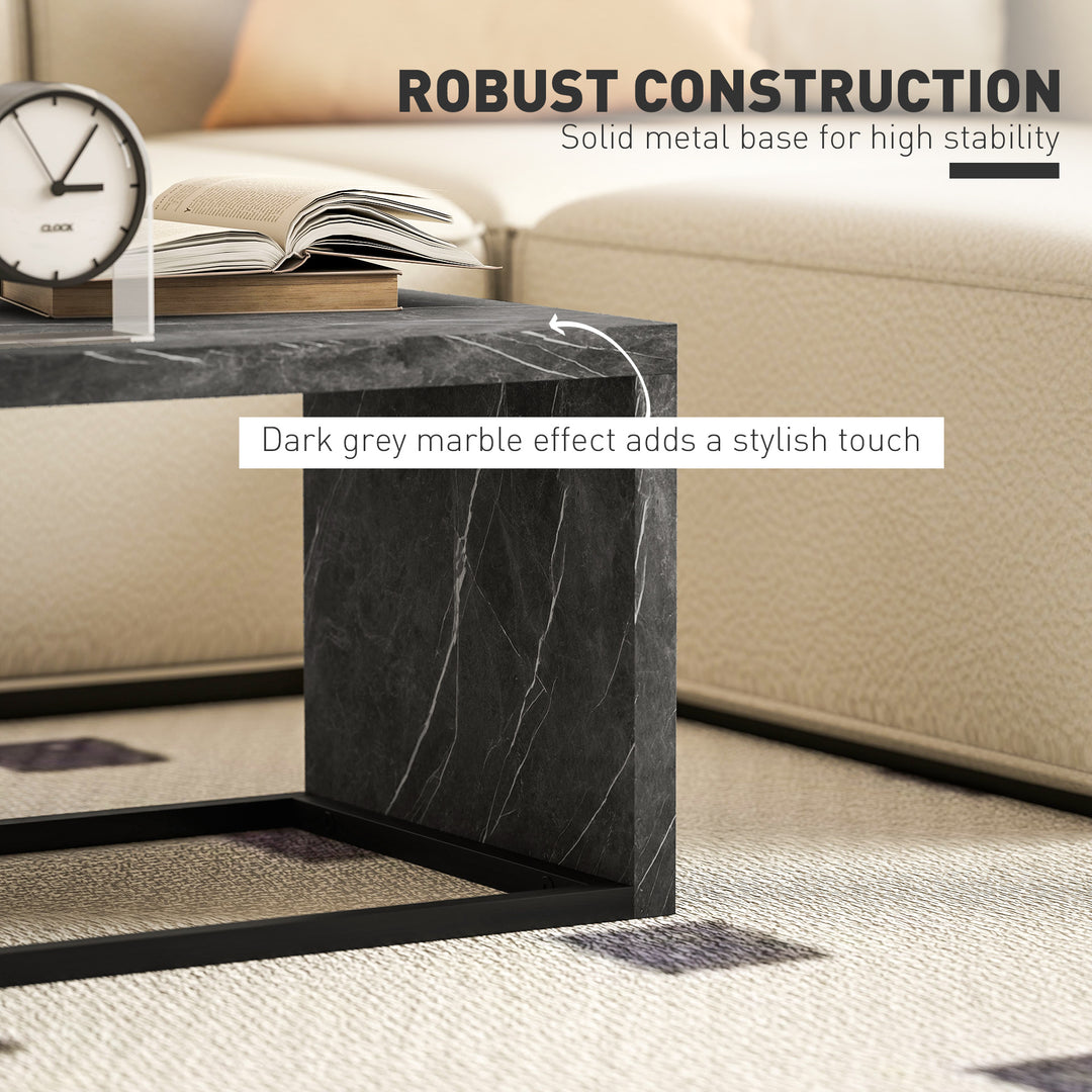 Coffee Tables Set of 2, Industrial Nest of Tables with Metal Frame for Living Room Bedroom, Dark Grey Marble Effect