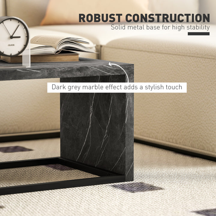 Coffee Tables Set of 2, Industrial Nest of Tables with Metal Frame for Living Room Bedroom, Dark Grey Marble Effect
