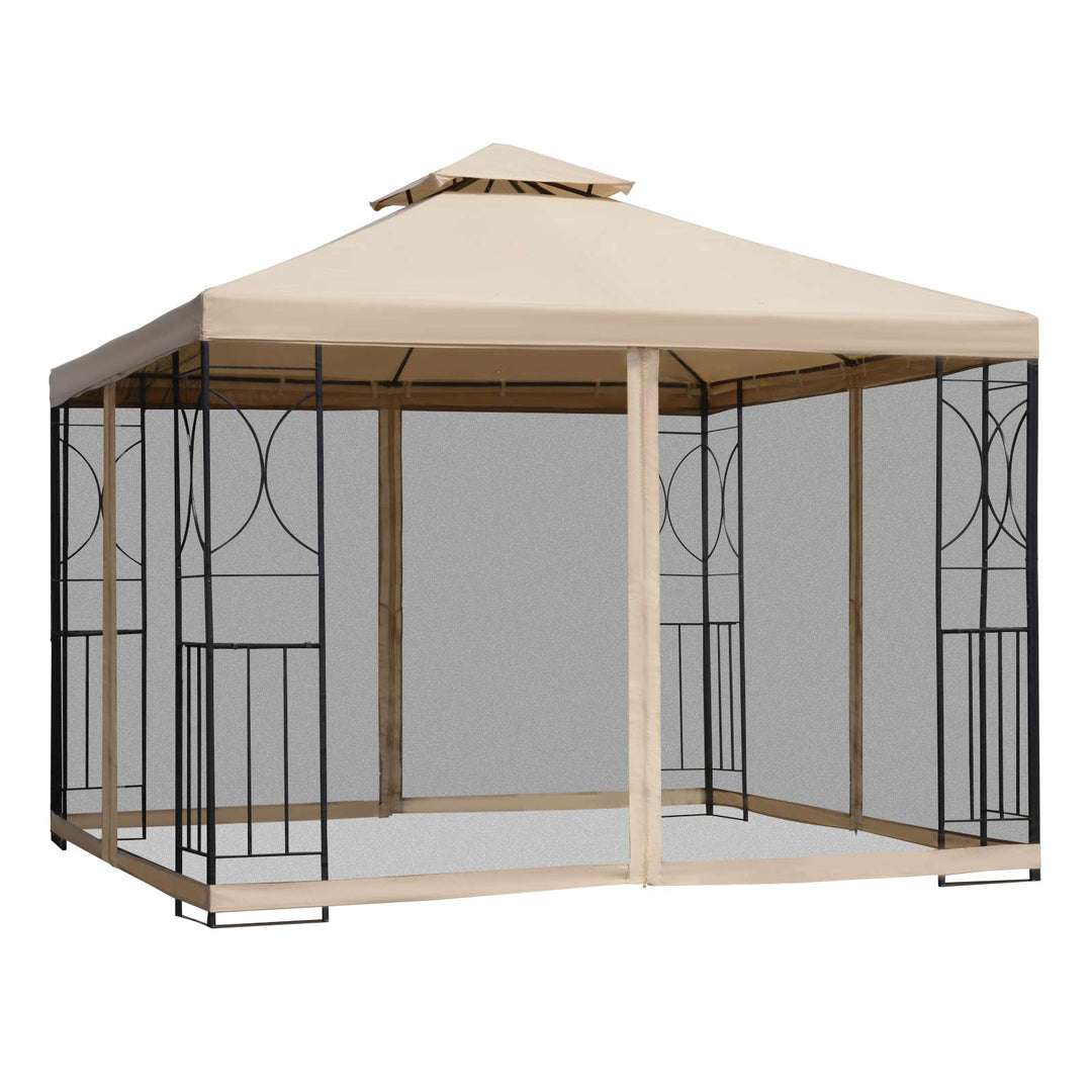 MCL 3(m) x 3(m) Garden Gazebo, Double Roof Outdoor Gazebo Canopy Shelter with Netting, Solid Steel Frame for Garden, Lawn, Backyard and Deck