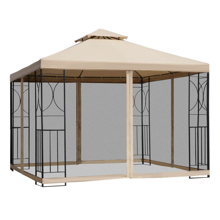 MCL 3(m) x 3(m) Garden Gazebo, Double Roof Outdoor Gazebo Canopy Shelter with Netting, Solid Steel Frame for Garden, Lawn, Backyard and Deck