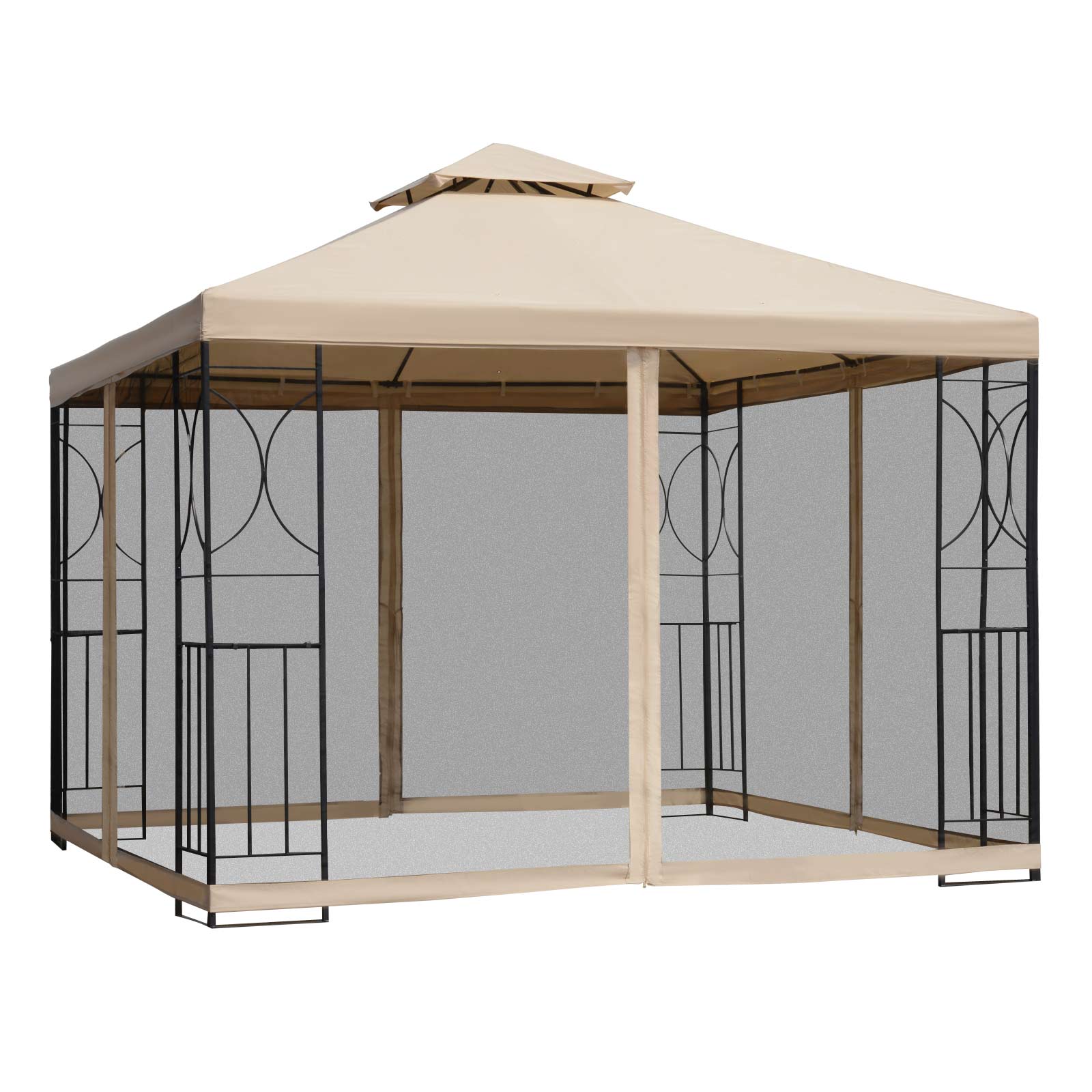 3(m) x 3(m) Garden Gazebo, Double Roof Outdoor Gazebo Canopy Shelter with Netting, Solid Steel Frame for Garden, Lawn, Backyard and Deck