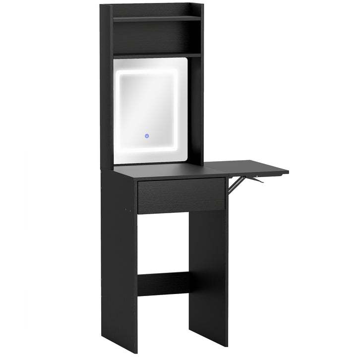 Small Vanity Desk with Mirror and LED Lights, Compact Dressing Table w