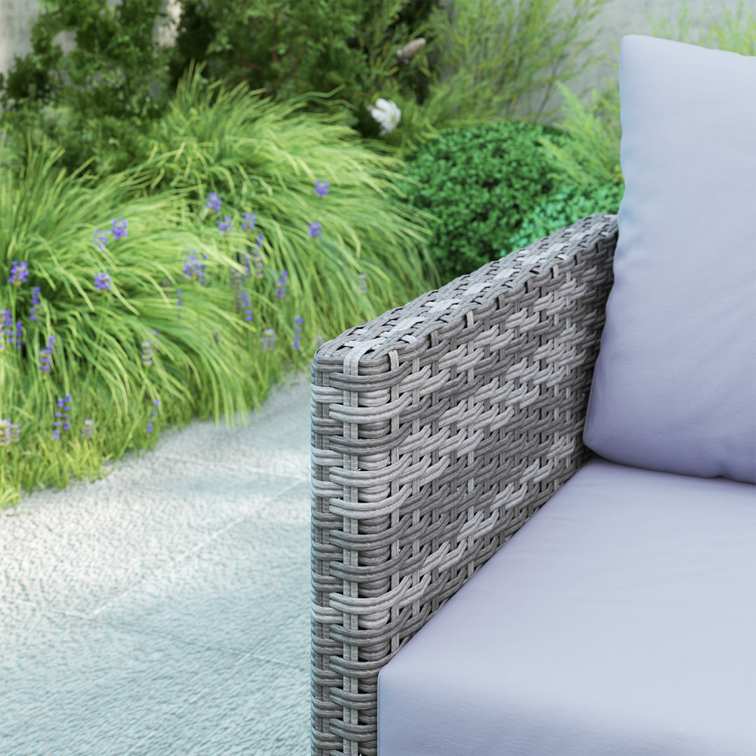 9 Piece Rattan Garden Furniture Set, 8 Seater Garden Corner Sofa with Cushions and Glass Top Table, Sectional Outdoor Furniture Conservatory Set for Patio, Light Grey